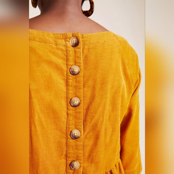 Anthropologie Maeve Maria Babydoll Coudoroy Blouse in Mustard Yellow Size Small● - Picture 3 of 10